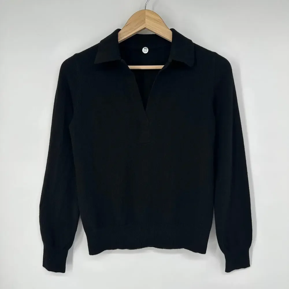 Margaret O’Leary 100% Cashmere Polo Sweater Collared V-Neck Pullover Preppy